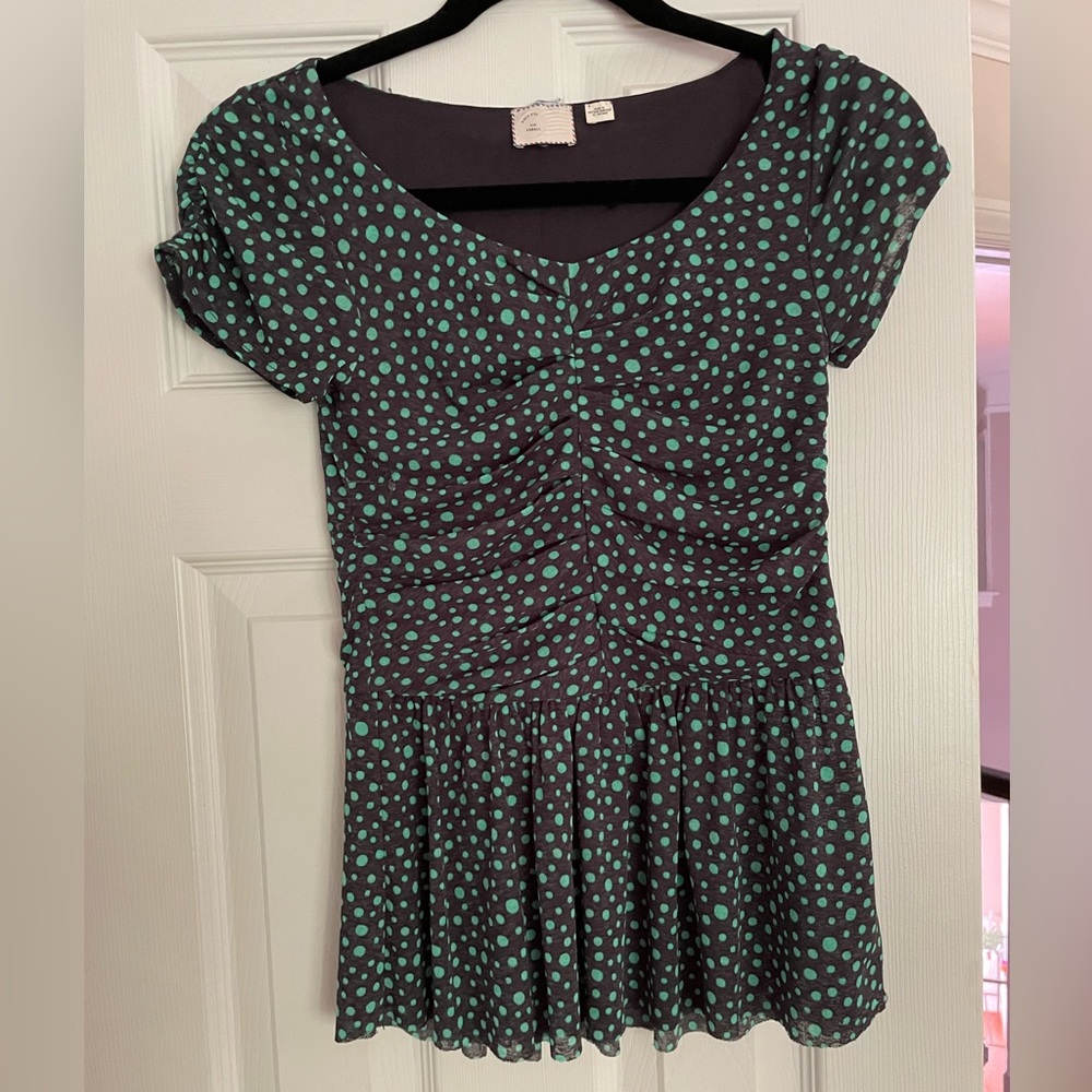 Anthropologie XS peplum polka dot top